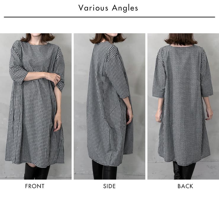 ギンガムチェック切替コクーンデザインワンピース | FashionBerry | 詳細画像18 