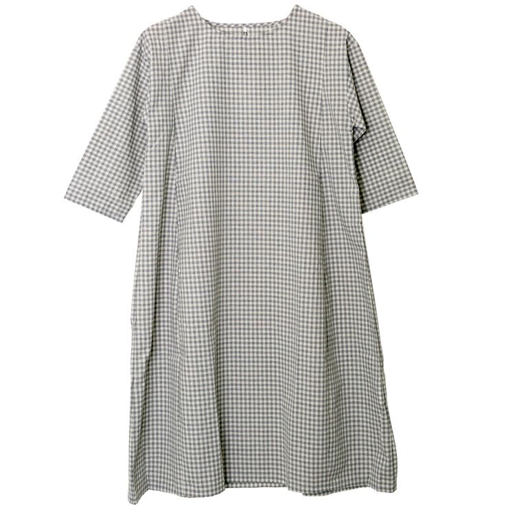 グレー | ギンガムチェック切替コクーンデザインワンピース | FashionBerry