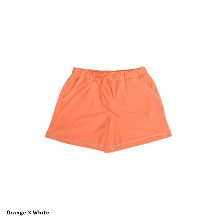 オレンジ×ホワイト　 | ラッシュガード レディース バイカラーショートパンツ  UVカット | FashionBerry