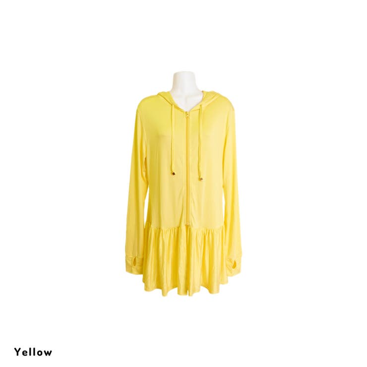 イエロー | レディース ラフラッシュガードフリルパーカー UVカット | FashionBerry