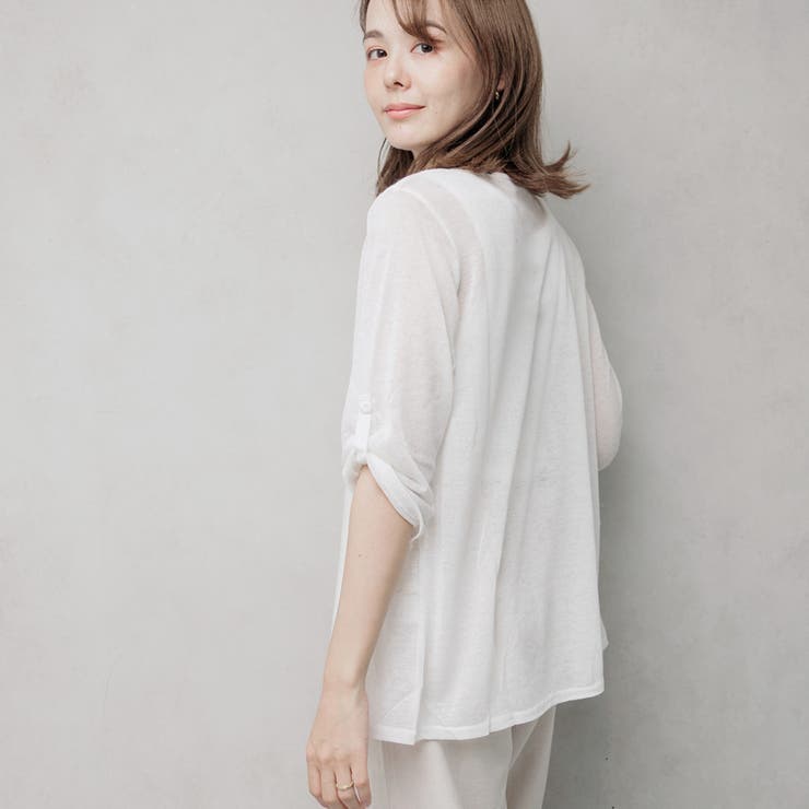 リネン混 スクエアカラートッパーカーディガン | FashionBerry | 詳細画像10 