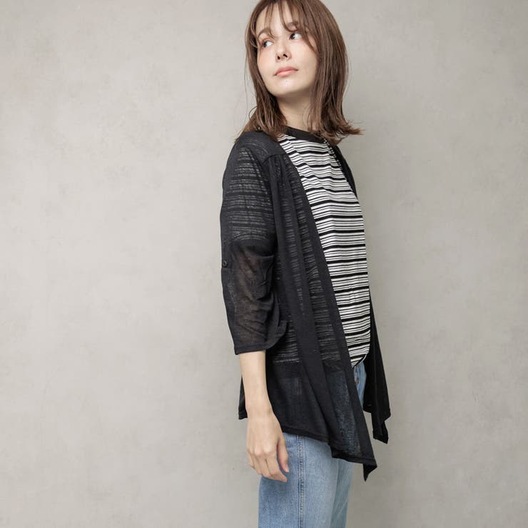 リネン混 スクエアカラートッパーカーディガン | FashionBerry | 詳細画像3 