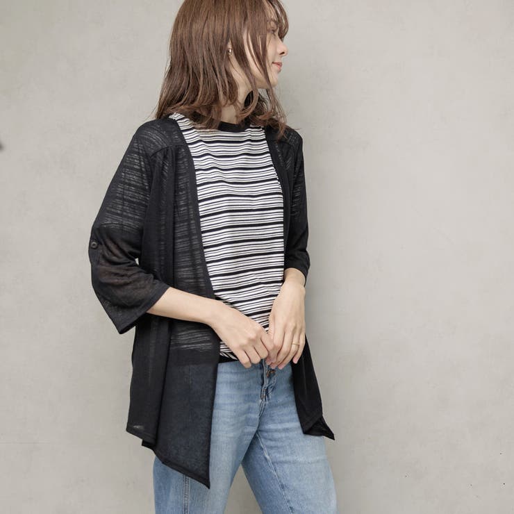 リネン混 スクエアカラートッパーカーディガン | FashionBerry | 詳細画像7 