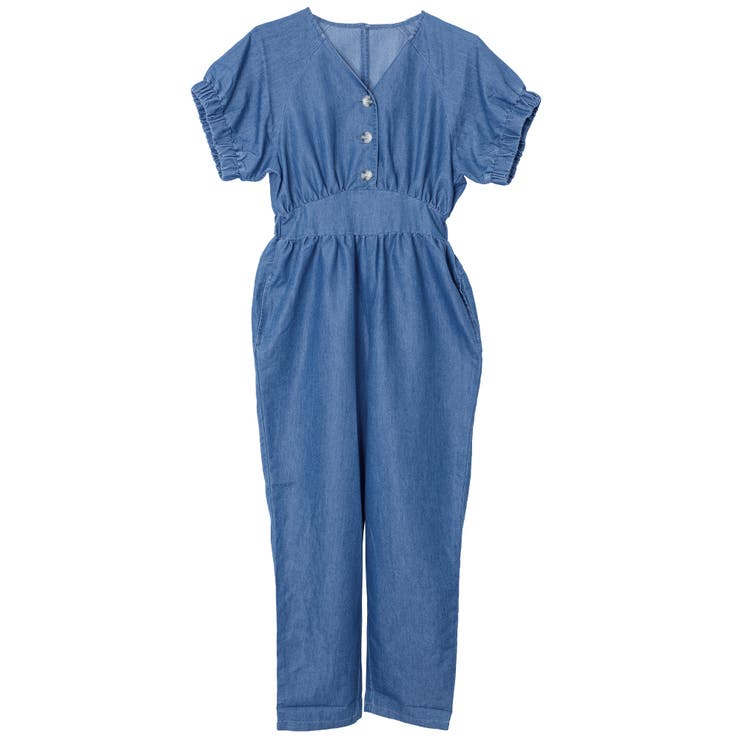 ライトブルー　 | フロントボタンジャンプスーツ デニムカラー | FashionBerry