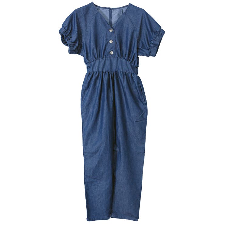 ブルー | フロントボタンジャンプスーツ デニムカラー | FashionBerry