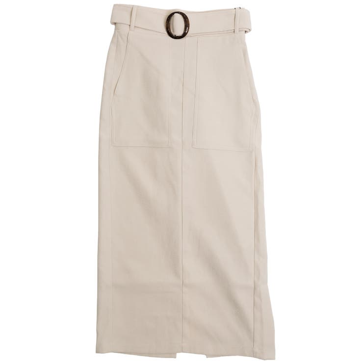 アイボリー | ベルト付きフロントスリットタイトスカート | FashionBerry