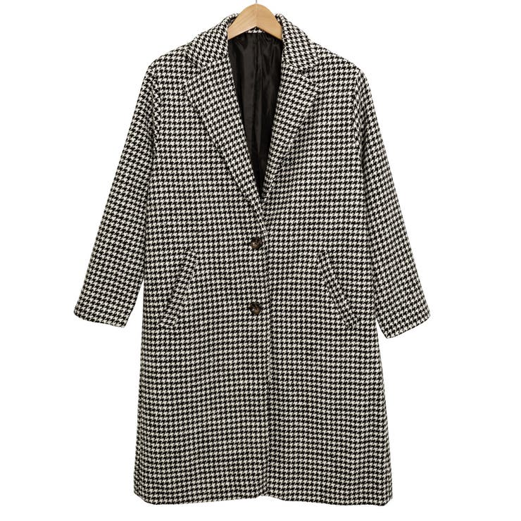 千鳥格子ウールブレンドロングチェスターコート[品番：FNBW0000494