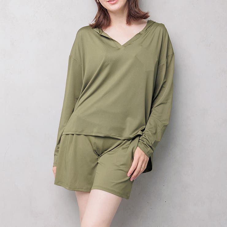 カーキ | UPF50+ ラッシュガードセットアップ レディース | FashionBerry