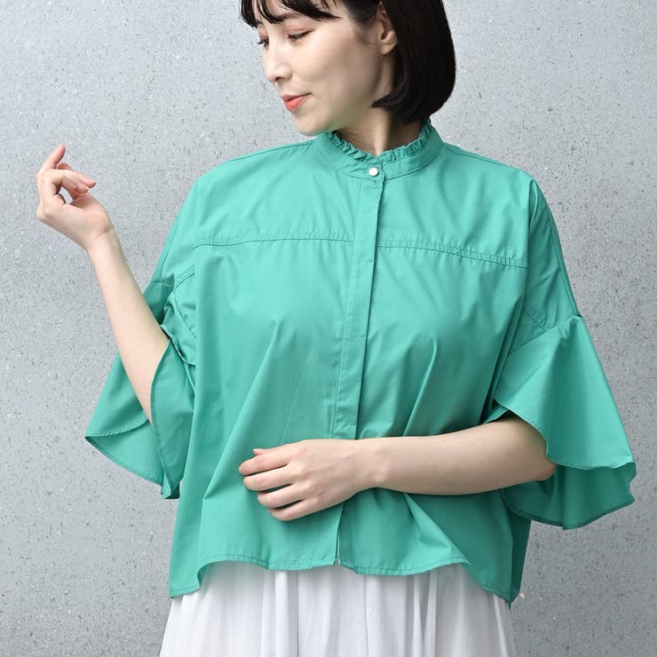 フレアスリーブ クロップド シャツ レディース[品番
