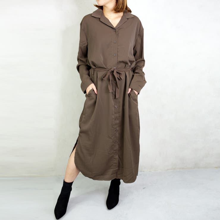 Lanapunto とろみ素材のきれいめ2wayシャツワンピース ロング丈 品番 Fnbw Fashionberry ファッションベリー のレディースファッション通販 Shoplist ショップリスト