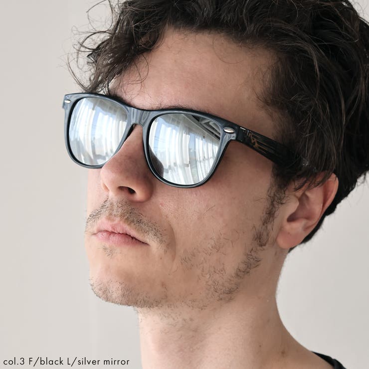 ミラーサングラス　シルバー　黒縁　紫外線　ミラー　眼鏡　A3
