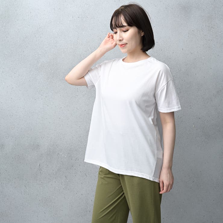異素材Aラインカットソー レディース 半袖 tシャツ[品番 異素材Aラインカットソー レディース 半袖 tシャツ[品番