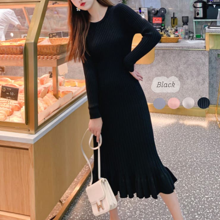 regleam リブニットロングスリーブワンピース M ブラック RL24-UFL44-13