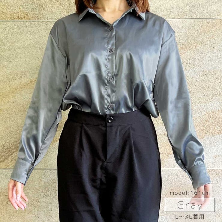 ベーシックサテンシャツ ブラウス レディース[品番:FSBW0000653 ベーシックサテンシャツ ブラウス レディース[品番:FSBW0000653