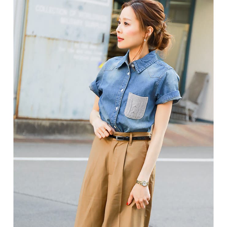 デニムシャツ レディース 半袖 品番 Ft Fashion Letter ファッションレター のレディース ファッション通販 Shoplist ショップリスト