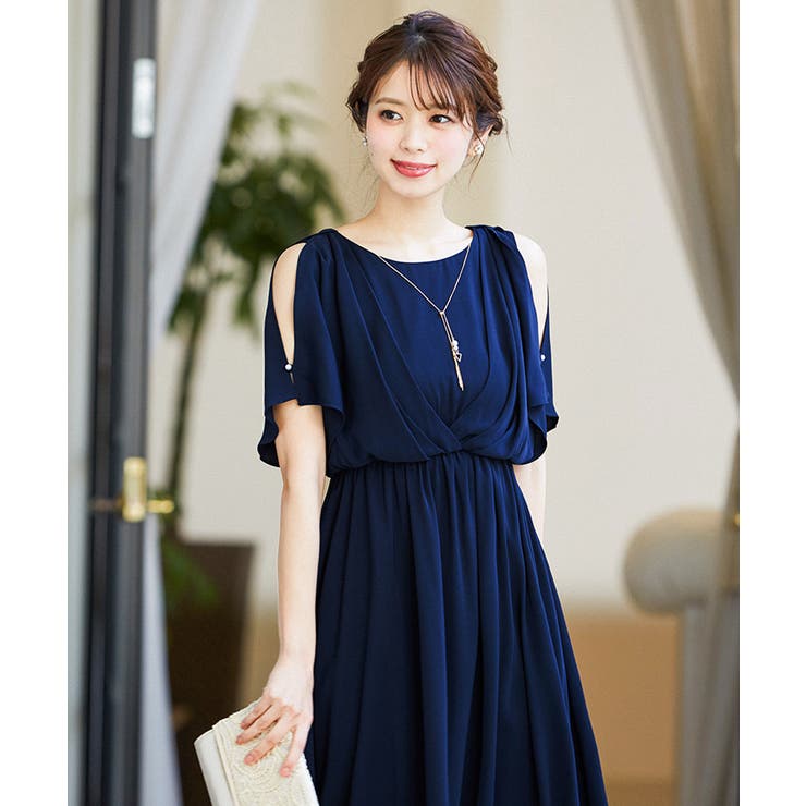 ドレス　結婚式　niana ニアナ niana スタンドカラーレースフレアドレス 結婚式