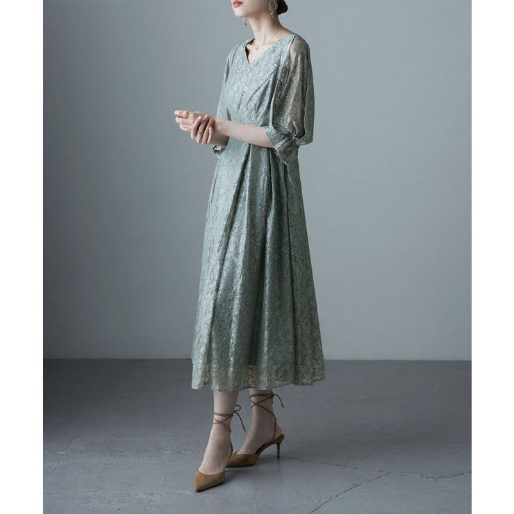 etoll エトル ヴィンテージレースボリューム袖フレアドレス[品番