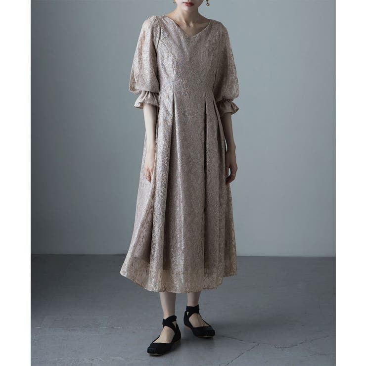 etoll エトル ヴィンテージレースボリューム袖フレアドレス[品番