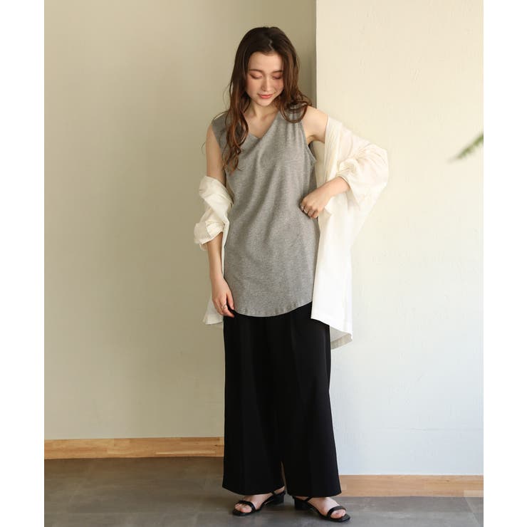 グレー | aity アイティ Vネックワッフルタンクトップ | Fashion Letter