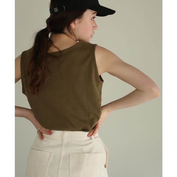 カーキ | aity アイティ Vネックワッフルタンクトップ | Fashion Letter