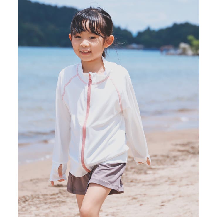 ホワイト×ピンク | aity アイティ UPF50+キッズラッシュガード | Fashion Letter