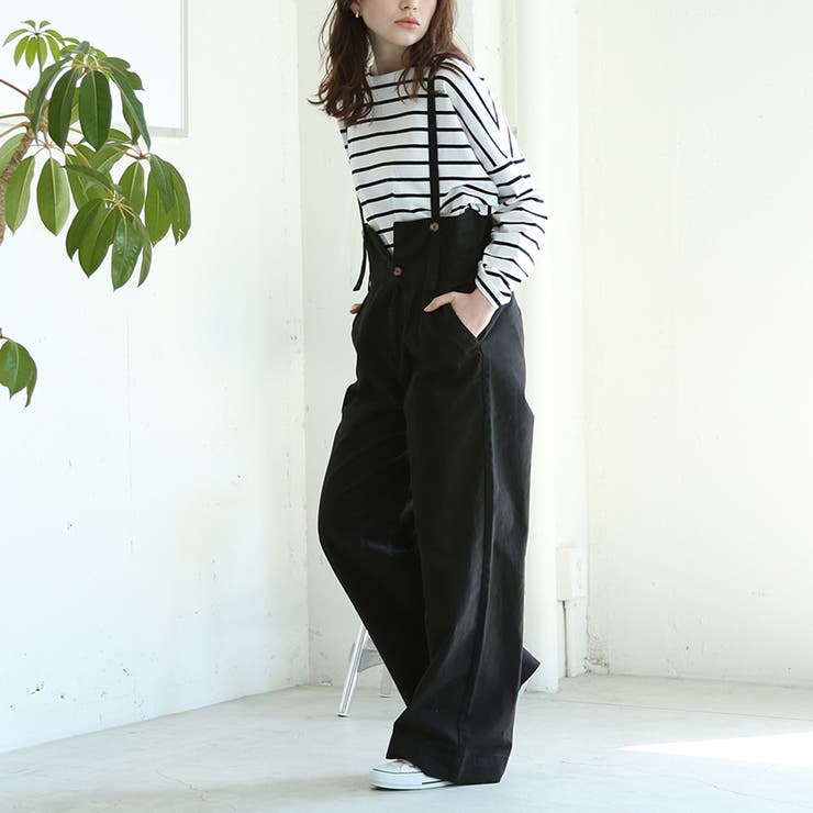 aity アイティ サスペンダー付きハイウェストツイルパンツ | Fashion Letter | 詳細画像1 