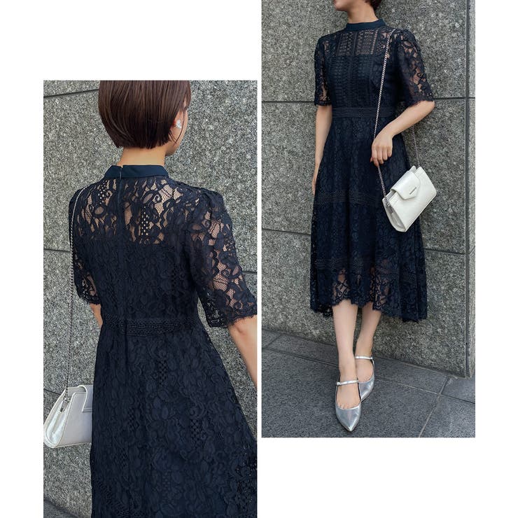 aity アイティ ケミカルレース×ハシゴレース切替ドレス[品番
