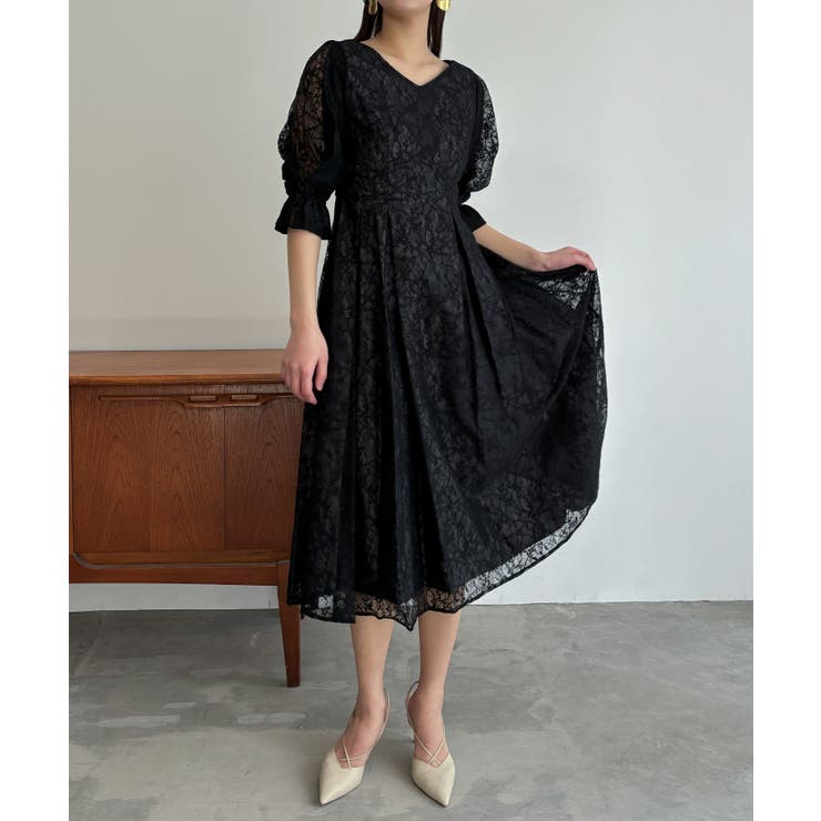 ブラック | aity アイティ ヴィンテージレースフレアドレス | Fashion Letter