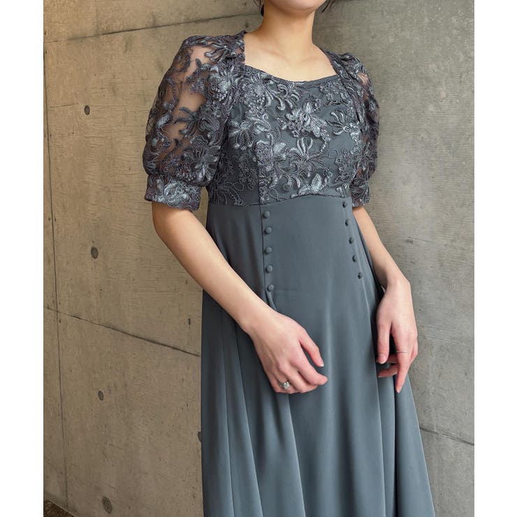 アーミーカーキ | aity アイティ 刺繍レース切り替えフレアドレス | Fashion Letter