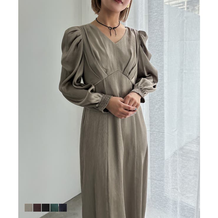 aity アイティ サテンVネックタックフレアドレス | Fashion Letter | 詳細画像1 