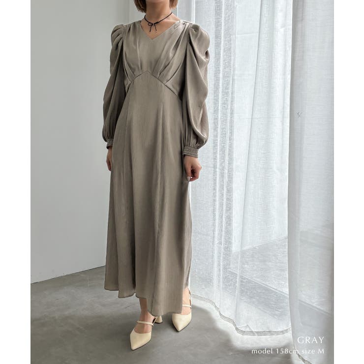 aity アイティ サテンVネックタックフレアドレス | Fashion Letter | 詳細画像2 