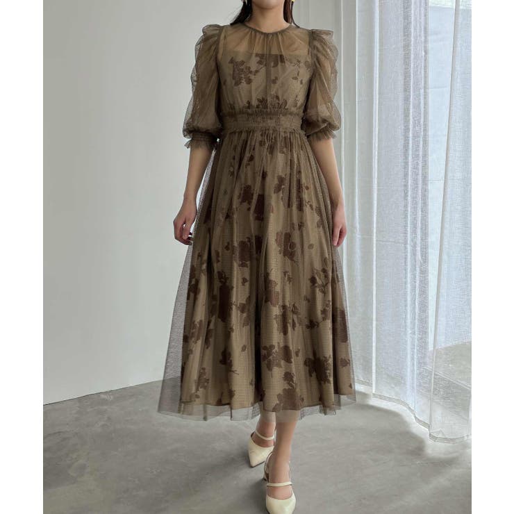 ベージュ | aity アイティ フラワーキャミワンピースチュールレイヤードドレス | Fashion Letter