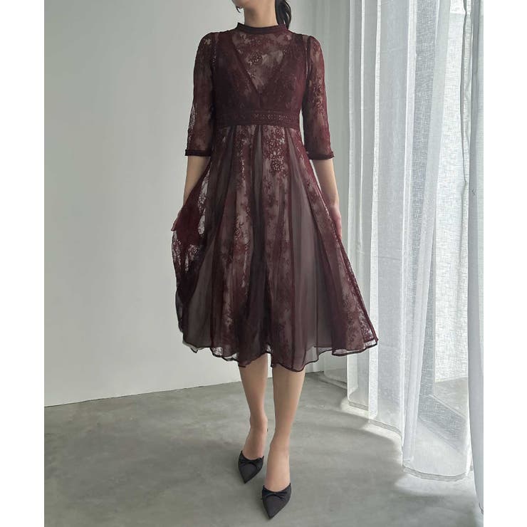 ボルドー | aity アイティ レイヤードレースドレス | Fashion Letter