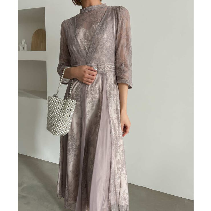 グレージュ | aity アイティ レイヤードレースドレス | Fashion Letter