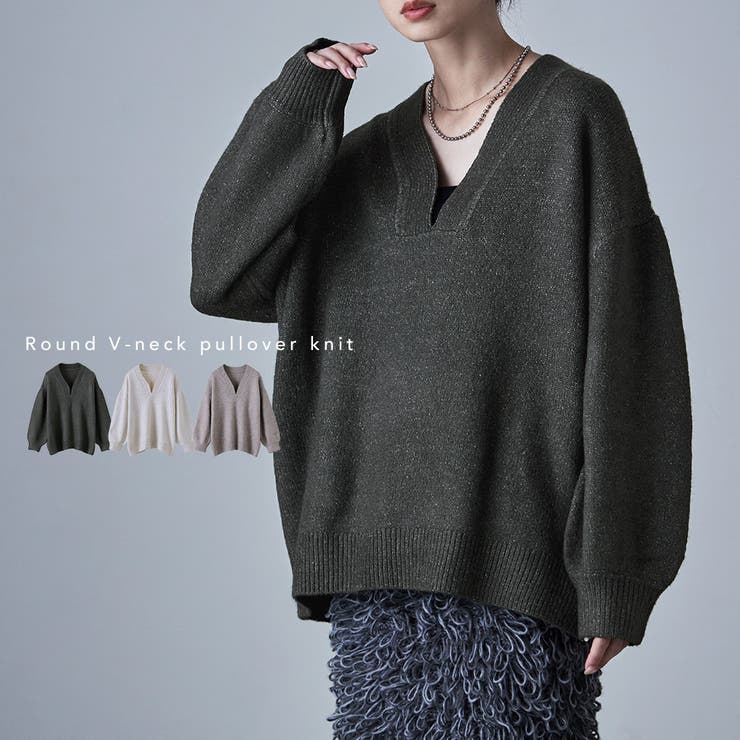 etoll エトル ラウンドVネックプルオーバーニット | Fashion Letter | 詳細画像1 