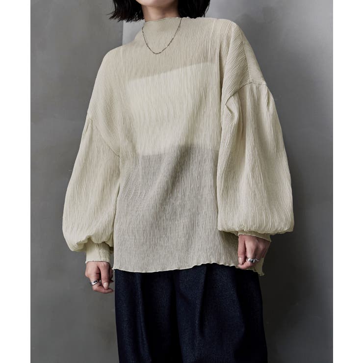 アイボリー | etoll エトル プリーツボトルネックブラウス | Fashion Letter