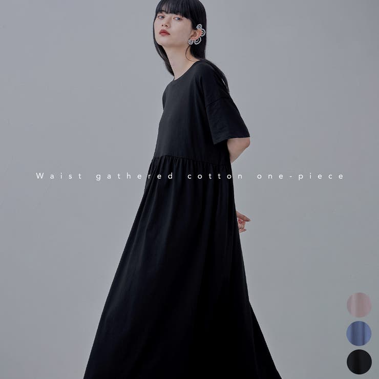 etoll エトル ウエストギャザーコットンワンピース | Fashion Letter | 詳細画像1 