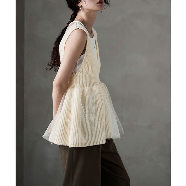 etoll エトル チュールレイヤードペプラムニットベスト | Fashion Letter | 詳細画像3 