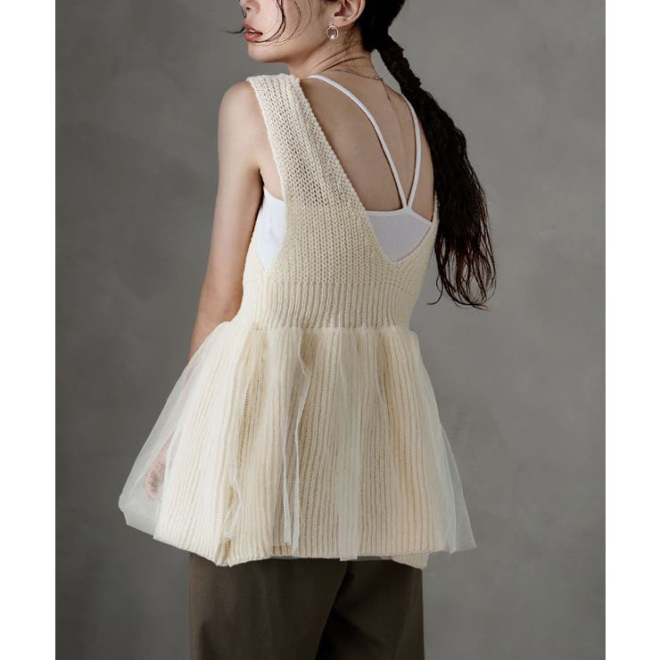 etoll エトル チュールレイヤードペプラムニットベスト | Fashion Letter | 詳細画像7 