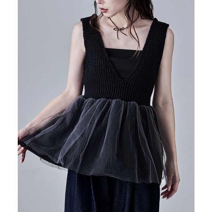 etoll エトル チュールレイヤードペプラムニットベスト | Fashion Letter | 詳細画像9 