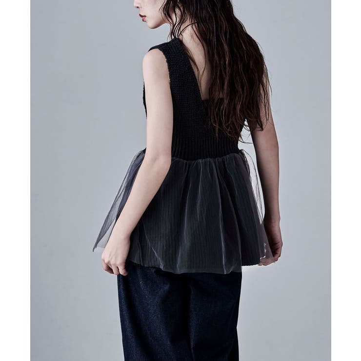 etoll エトル チュールレイヤードペプラムニットベスト | Fashion Letter | 詳細画像13 