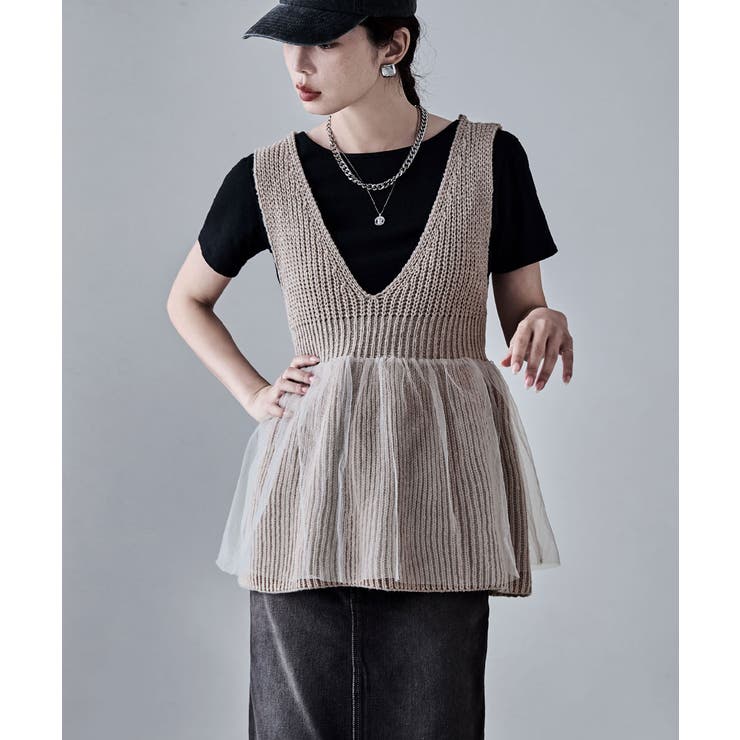 etoll エトル チュールレイヤードペプラムニットベスト | Fashion Letter | 詳細画像18 