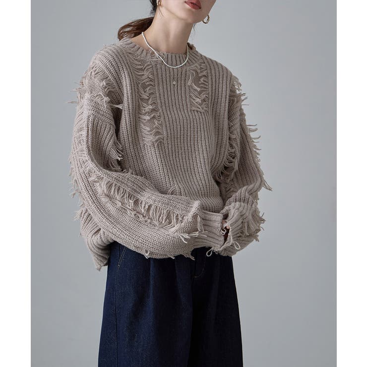 etoll エトル モヘアタッチダメージ風フリンジニット | Fashion Letter | 詳細画像5 