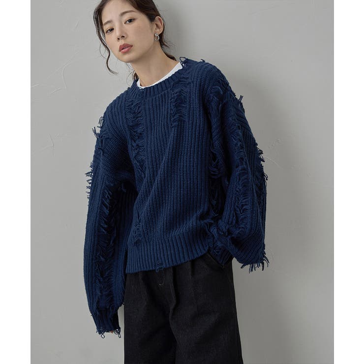 etoll エトル モヘアタッチダメージ風フリンジニット | Fashion Letter | 詳細画像8 