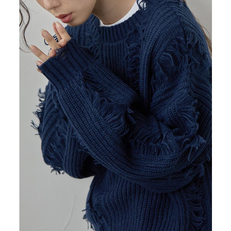 etoll エトル モヘアタッチダメージ風フリンジニット | Fashion Letter | 詳細画像9 