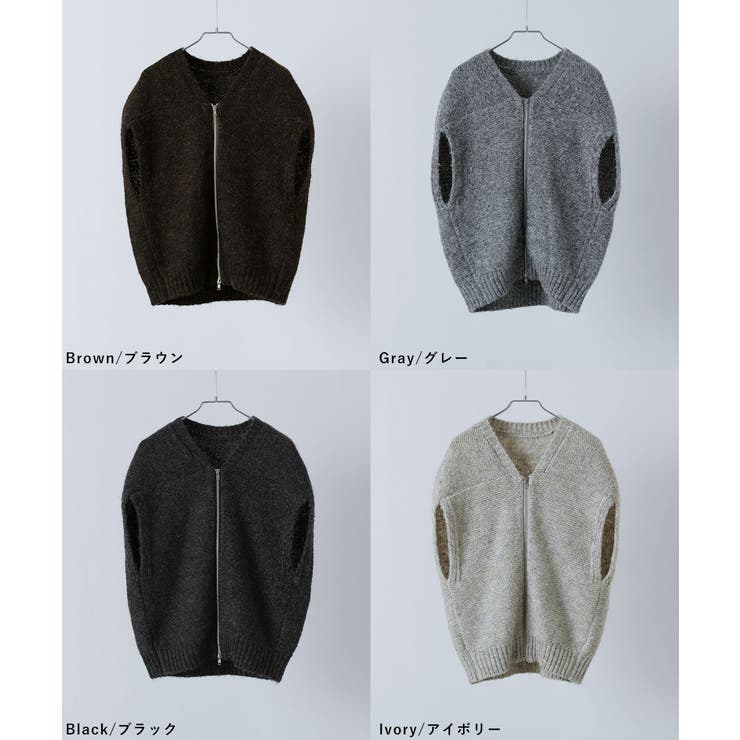 希少　HeRIN.Cye クリーム 変形 ダブル　ジップ ニット　ブルゾン ダブルニットバイカラーハーフジッププルオーバー | 【公式】SPU