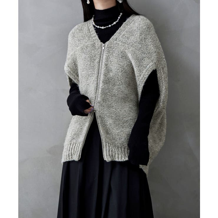アイボリー | etoll エトル ダブルジップコクーンニットベスト | Fashion Letter
