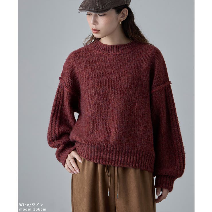 etoll エトル サイドラインスリーブミックスニットPO | Fashion Letter | 詳細画像6 