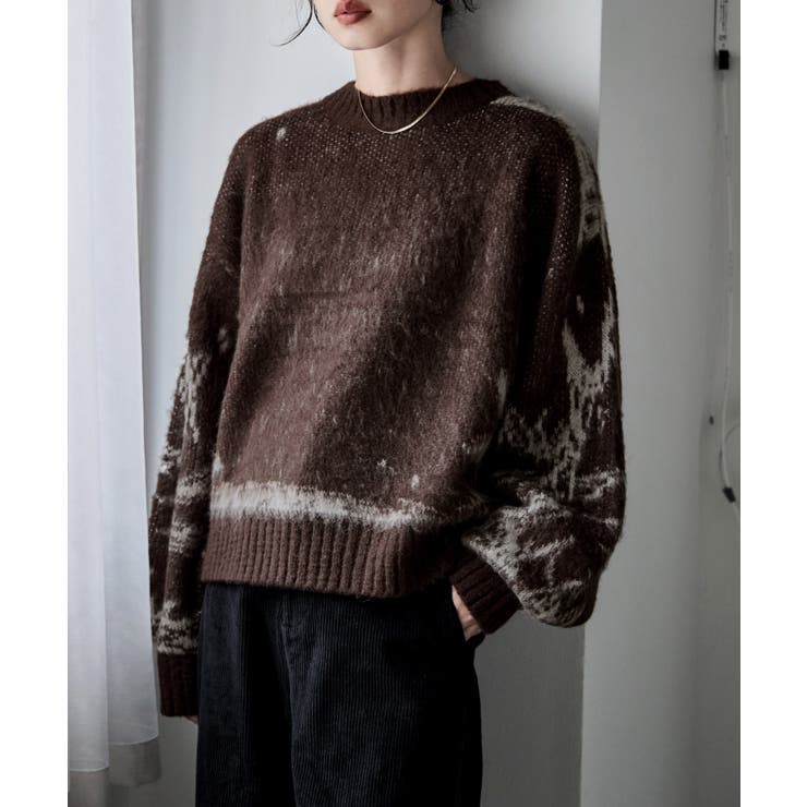 ブラウン | etoll エトル ニュアンス柄シャギーニット | Fashion Letter