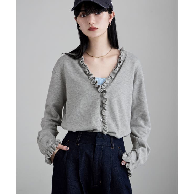 グレー | etoll エトル コットンタッチフリルカーディガン | Fashion Letter